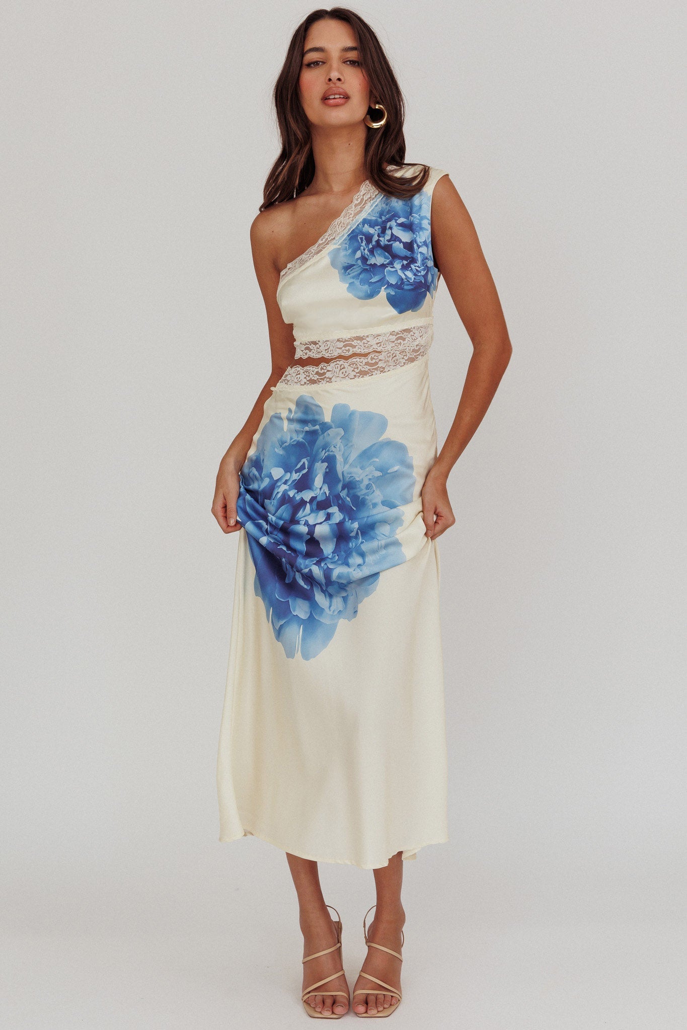 Always Blooming One Shoulder Cut-Out Floral Maxi Dress - Ivory