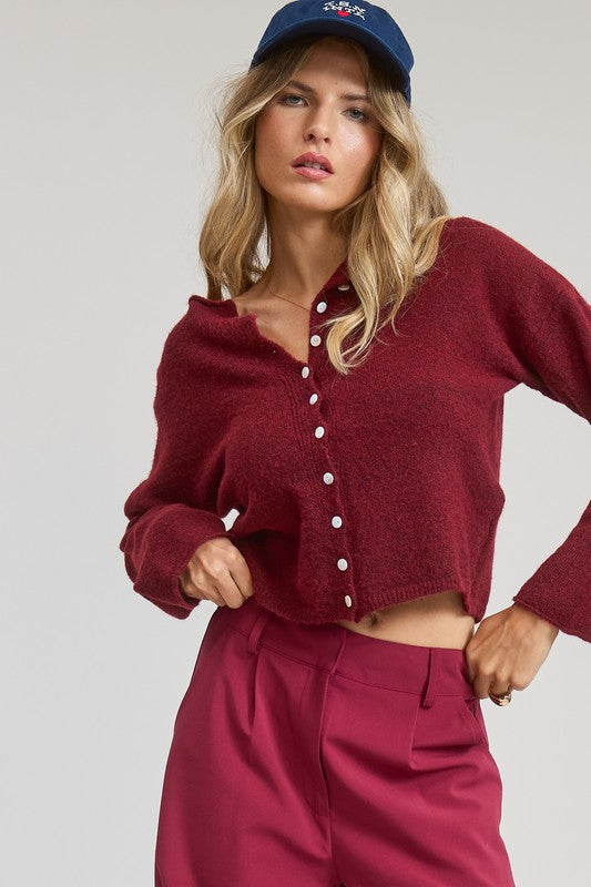 Your Girlfriend's Favorite Everyday Button Down Cardigan - Burgundy