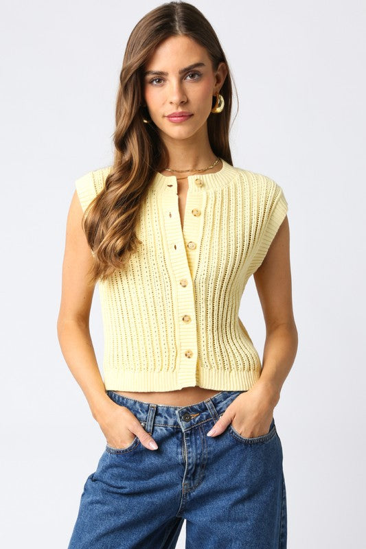 Honey Butter Sleeveless Button Down Sweater Top Yellow – Eureka
