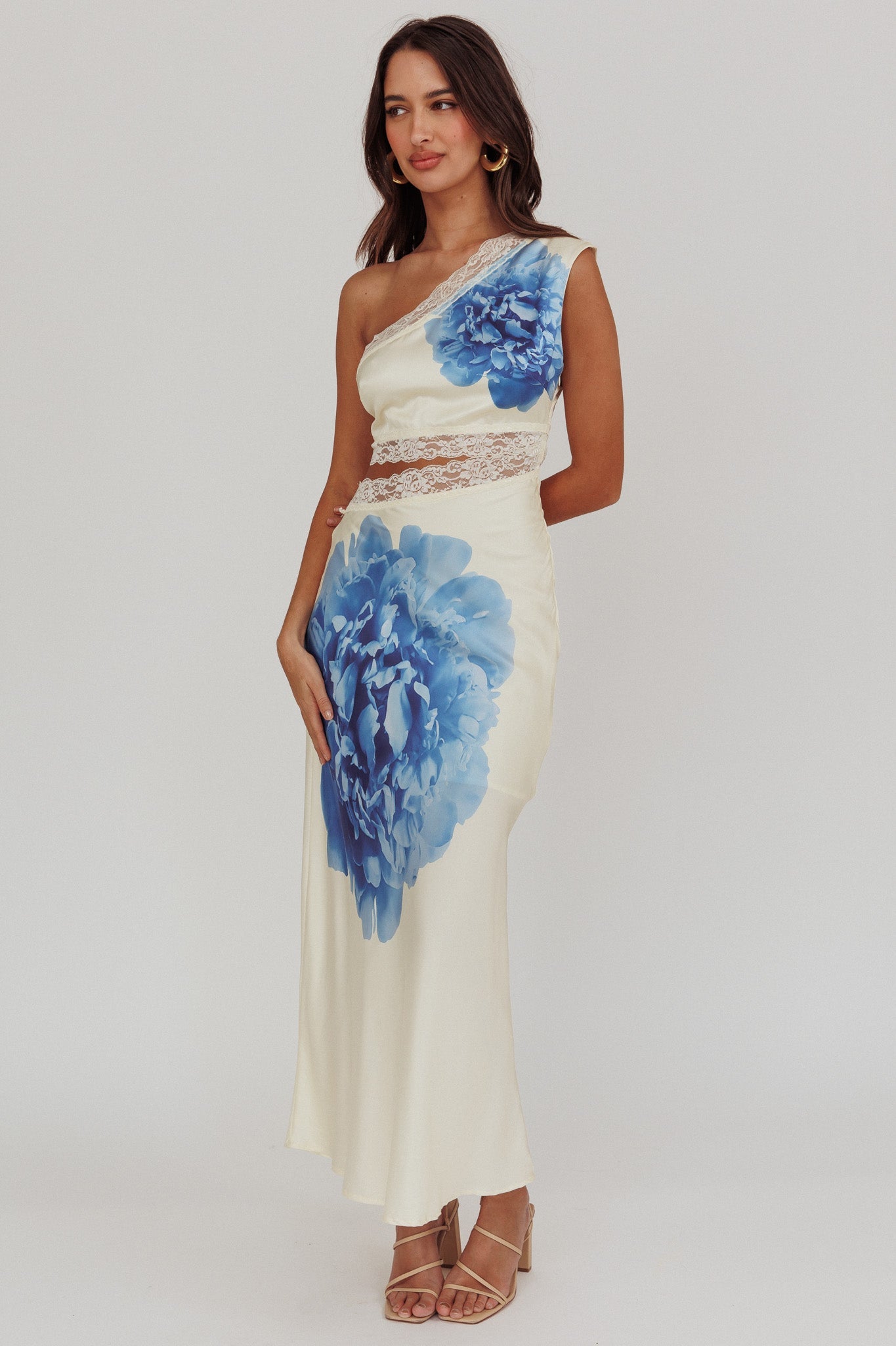 one shoulder floral maxi dress Always Blooming One Shoulder Cut-Out Floral Maxi Dress
