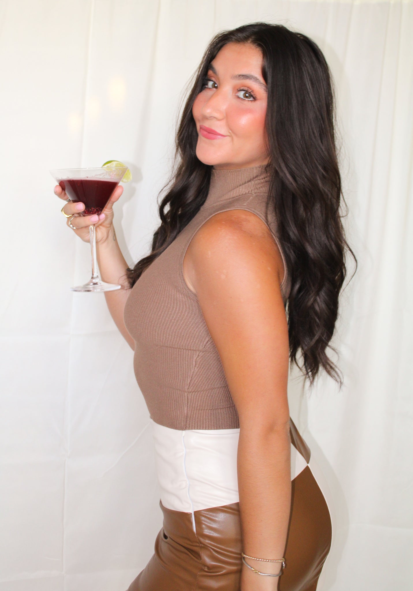 Checkmate Color Block Faux Leather Mini Skirt - Brown/White