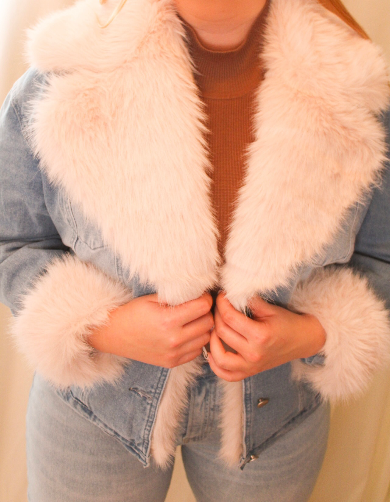 Stargirl Button Down Denim Fur Jacket - Light Medium