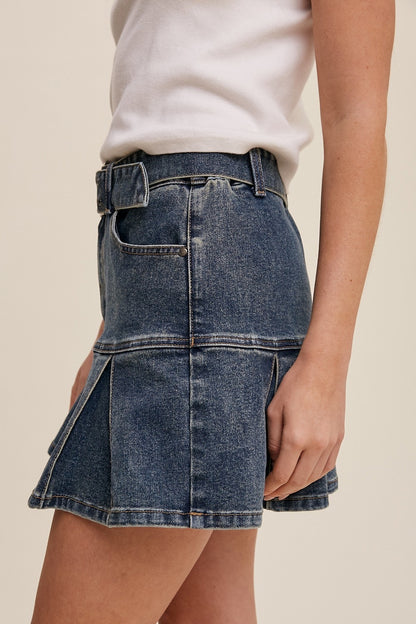 You're Cute Jeans Belted Denim Mini Skirt - Medium Wash