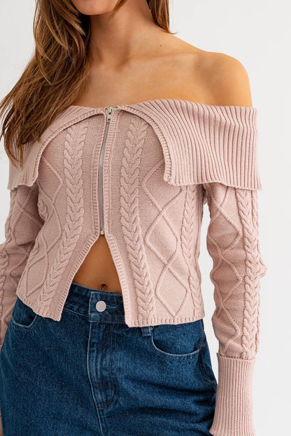 Keep In Touch Cable Knit Sweater Top - Blush