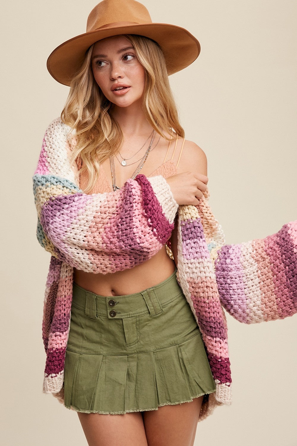 Wonderland Oversized Hand Crochet Open Cardigan - Pink