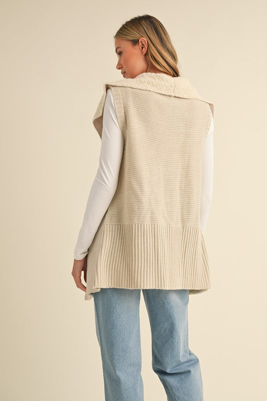 Teddy Bear Suede Sherpa Sweater Vest - Cream