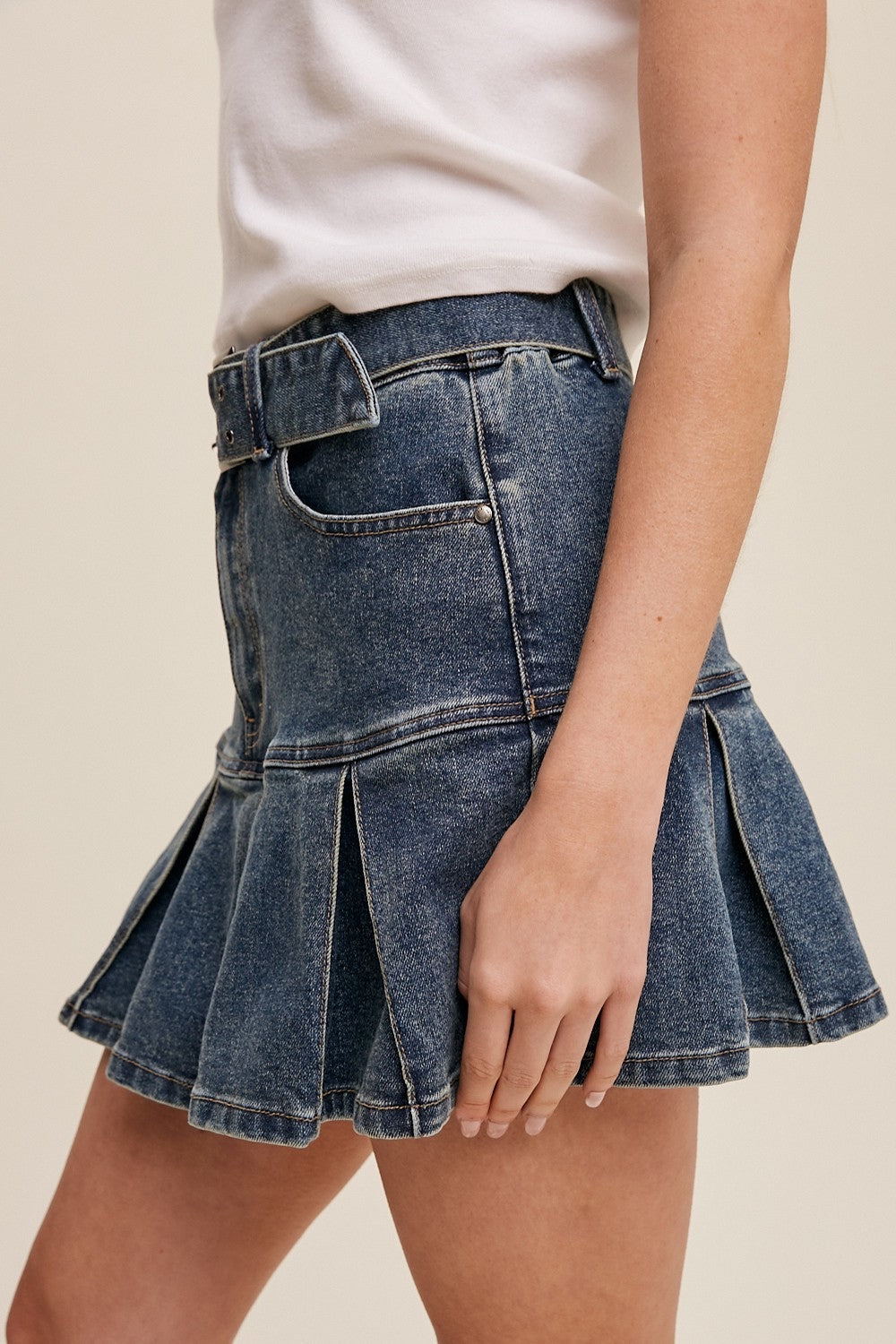 You're Cute Jeans Belted Denim Mini Skirt - Medium Wash