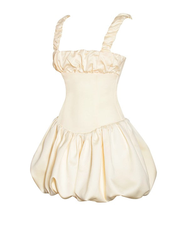 Poppy Satin Bubble Hem Mini Dress - Egg White L / Egg White Poppy Satin Bubble Hem Mini Dress - Egg White L / Egg White