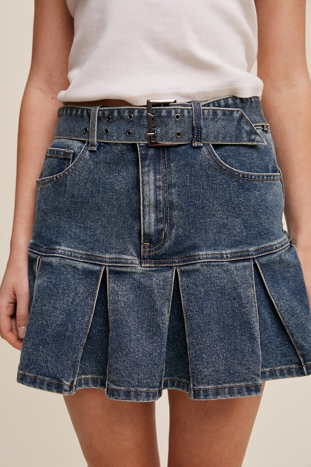 You're Cute Jeans Belted Denim Mini Skirt - Medium Wash