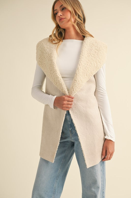 Teddy Bear Suede Sherpa Sweater Vest - Cream