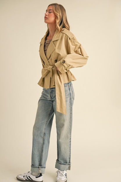 Alice Cropped Belted Trench Coat Jacket - Beige