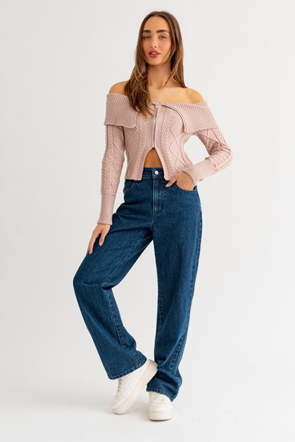 Keep In Touch Cable Knit Sweater Top - Blush