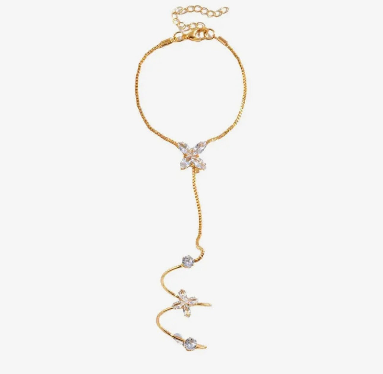 Florentina Four Petal Flower Crystal Hand Chain Bracelet - Gold & Silver