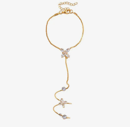 Florentina Four Petal Flower Crystal Hand Chain Bracelet - Gold & Silver