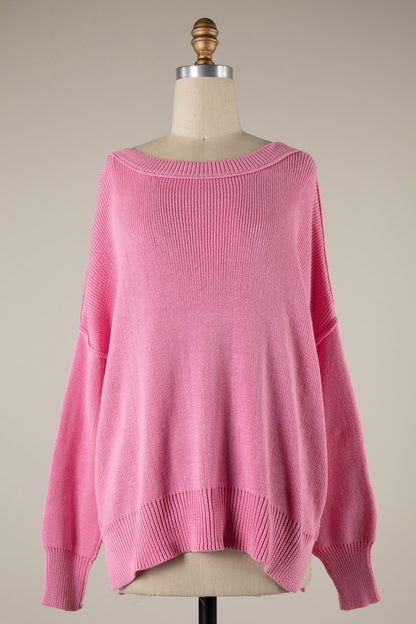 Cozy Days Ribbed Seam Knit Sweater - Rose