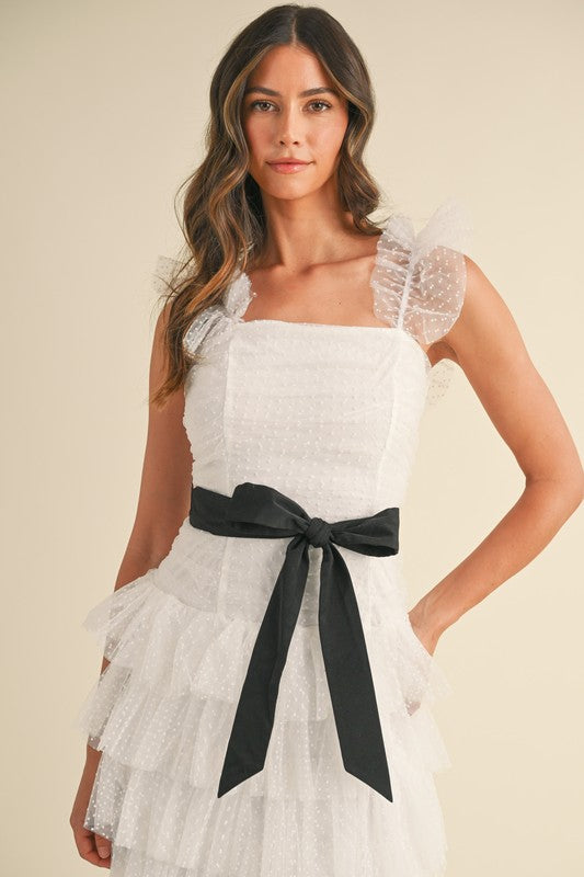 Molly Ruffle Tiered Polka Dot Maxi Dress - White