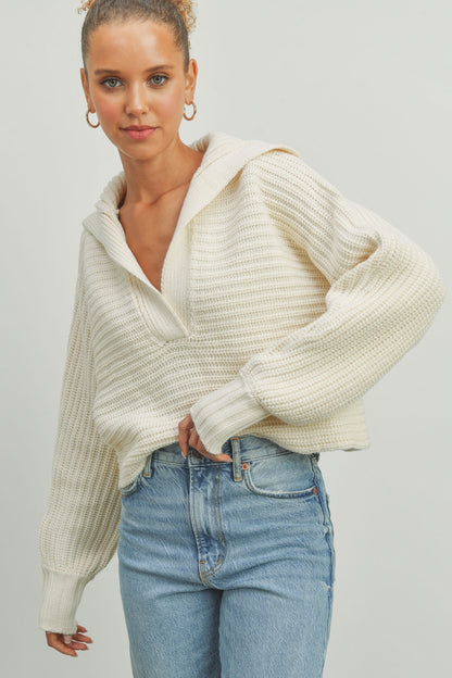 Crawford Collared Knit Sweater - Cream