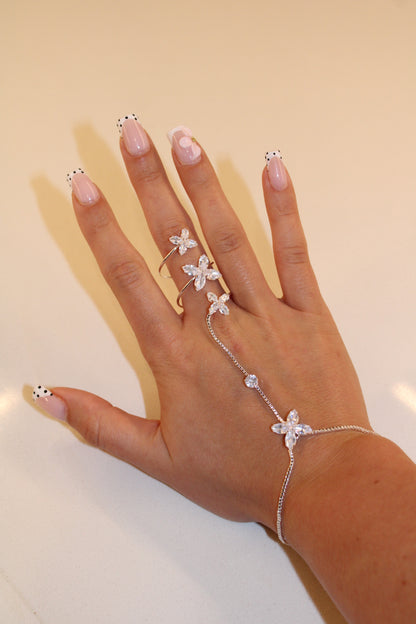 Florentina Four Petal Flower Crystal Hand Chain Bracelet - Gold & Silver
