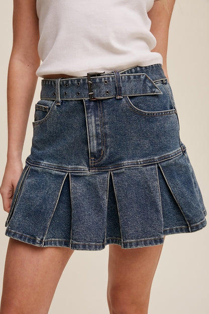 You're Cute Jeans Belted Denim Mini Skirt - Medium Wash