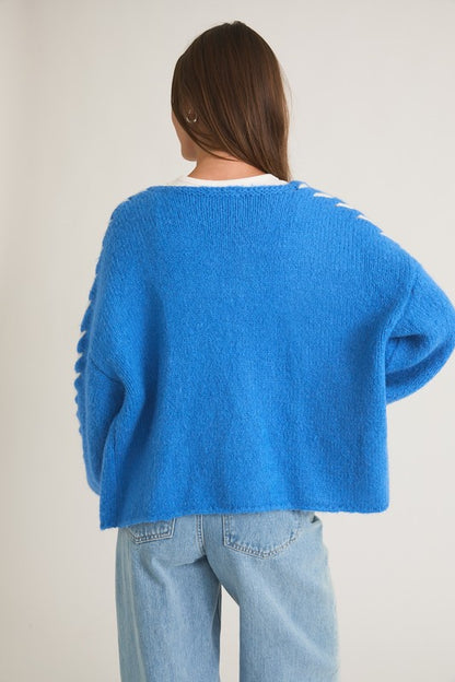 Aspen Stitch Detailed Knit Cardigan - Blue