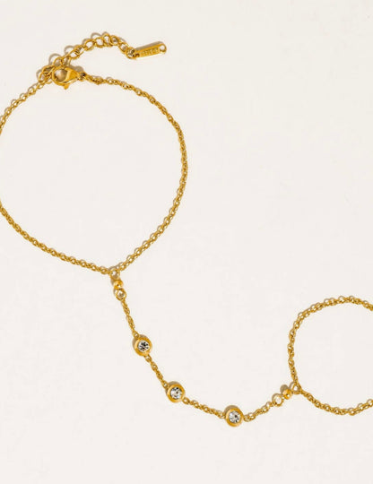 Julia Crystal Hand Chain Bracelet 18K Non-Tarnish - Yellow Gold