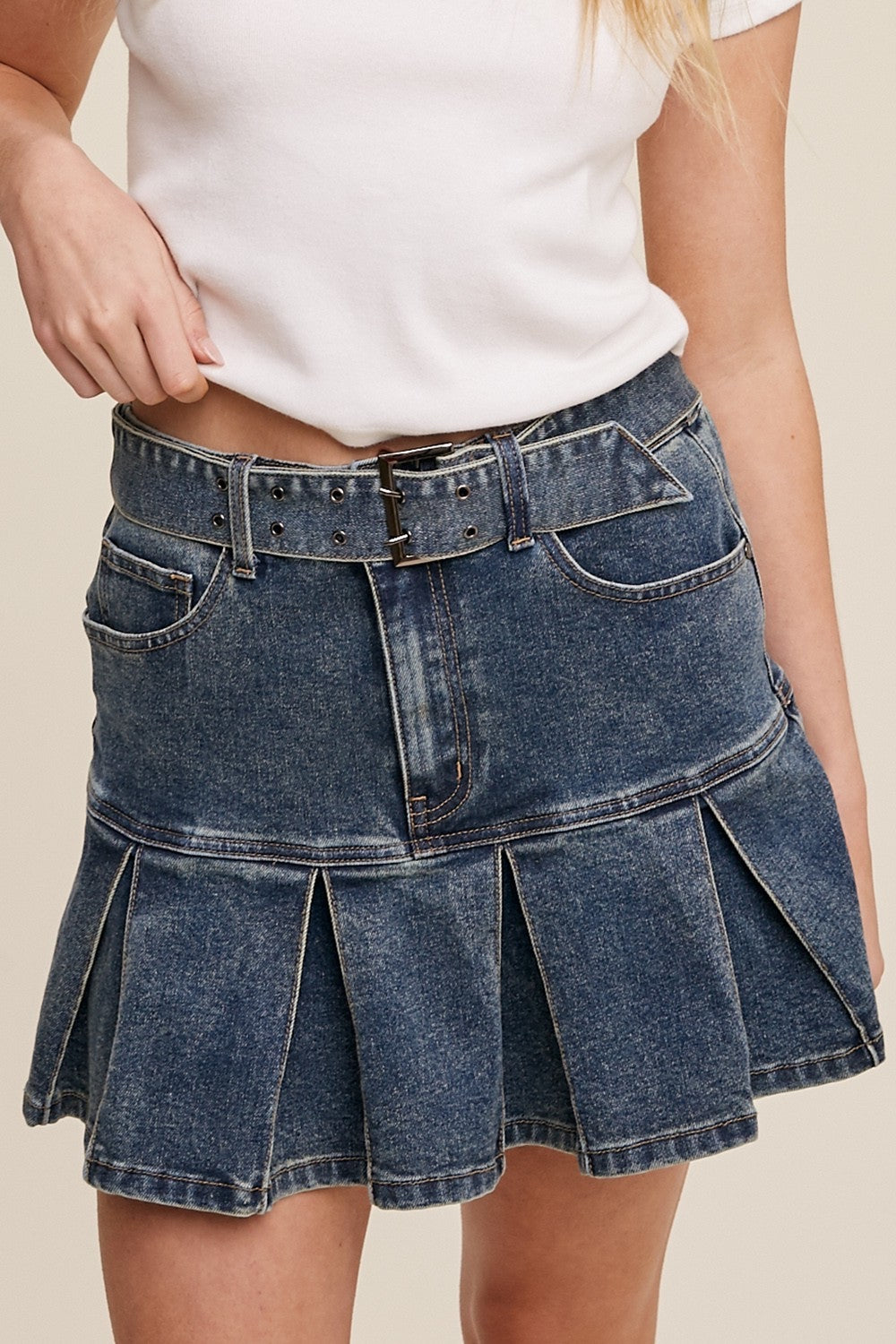 You're Cute Jeans Belted Denim Mini Skirt - Medium Wash