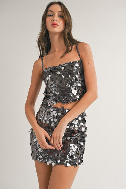 Disco Fever Sequin Crop Top - Charcoal