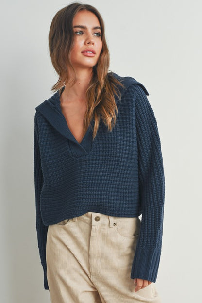 Crawford Collared Sweater - Navy