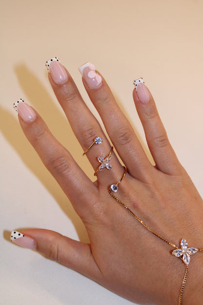 Florentina Four Petal Flower Crystal Hand Chain Bracelet - Gold & Silver