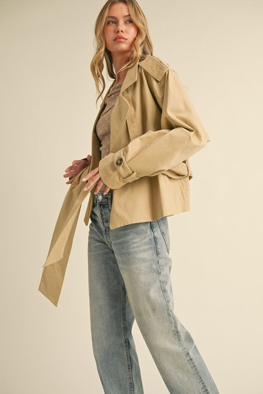 Alice Cropped Belted Trench Coat Jacket - Beige