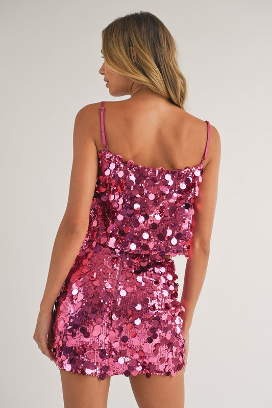 Disco Fever Sequin Crop Top - Magenta