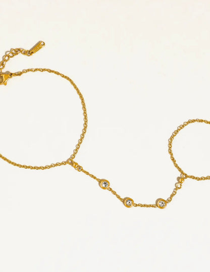 Julia Crystal Hand Chain Bracelet 18K Non-Tarnish - Yellow Gold