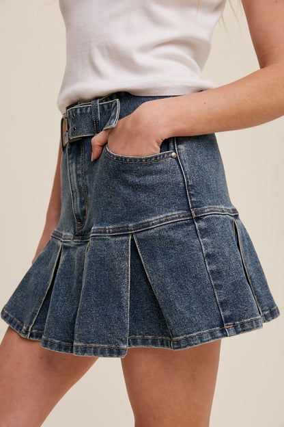 You're Cute Jeans Belted Denim Mini Skirt - Medium Wash