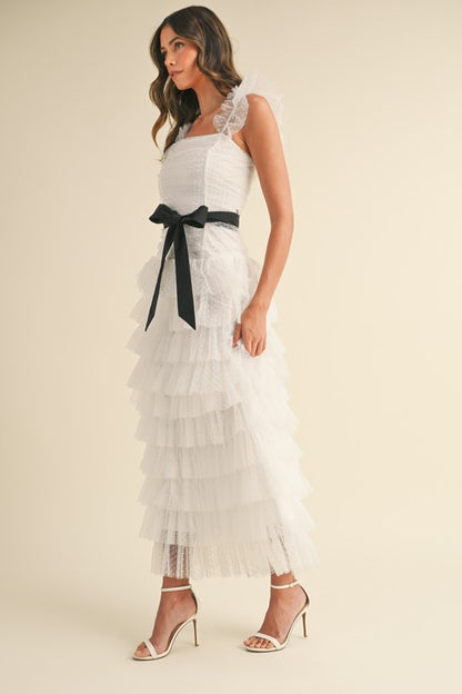 Molly Ruffle Tiered Polka Dot Maxi Dress - White