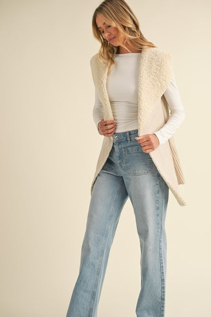 Teddy Bear Suede Sherpa Sweater Vest - Cream