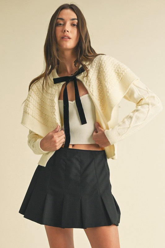 Cape Cod Cable Knit Bow Cardigan - Cream