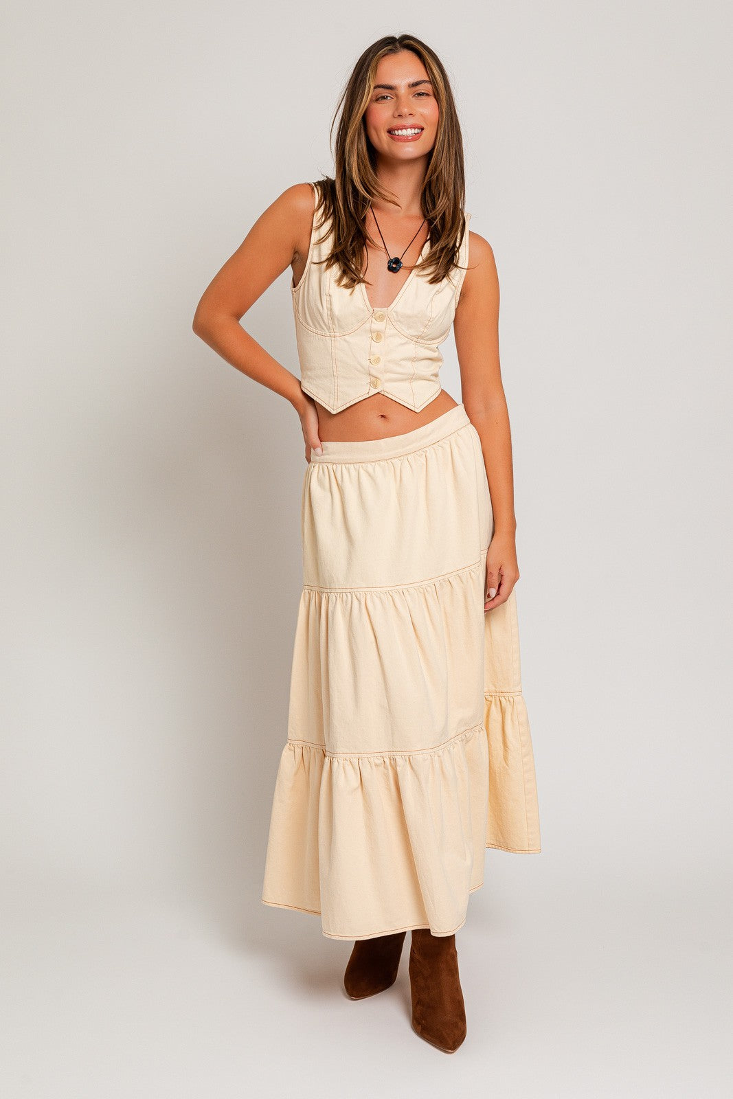 Arizona Tiered Midi Skirt - Cream