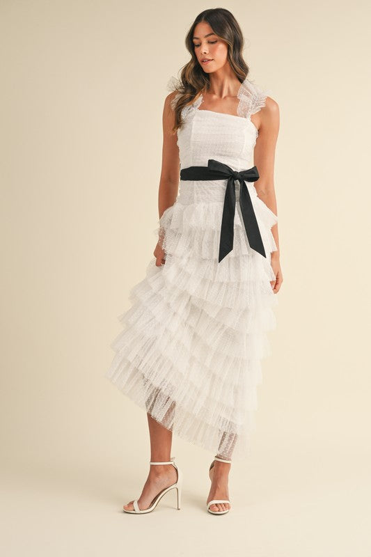 Molly Ruffle Tiered Polka Dot Maxi Dress - White