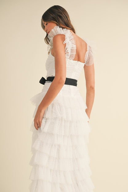 Molly Ruffle Tiered Polka Dot Maxi Dress - White