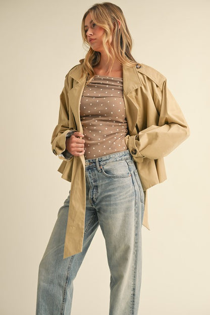 Alice Cropped Belted Trench Coat Jacket - Beige