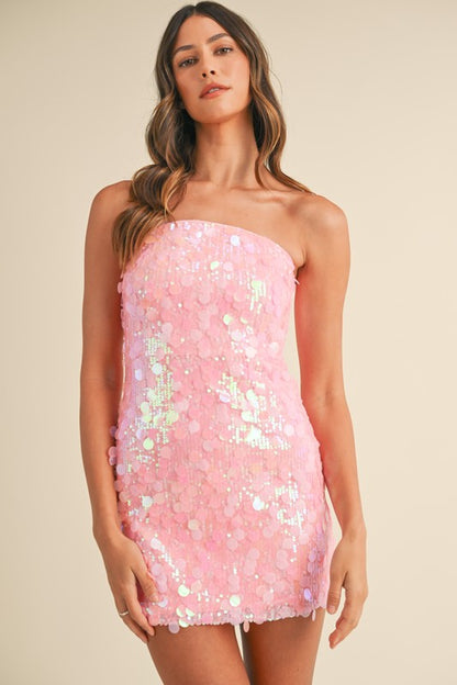 Main Character Strapless Sequin Mini Dress - Candy Pink