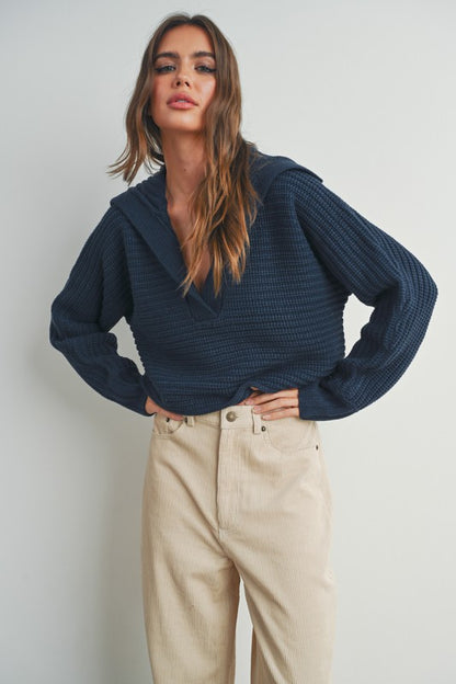 Crawford Collared Sweater - Navy