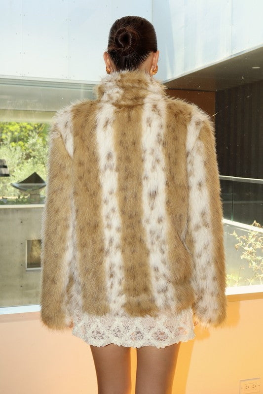 Brooklyn Baby Faux Fur Animal Print Coat - Cream