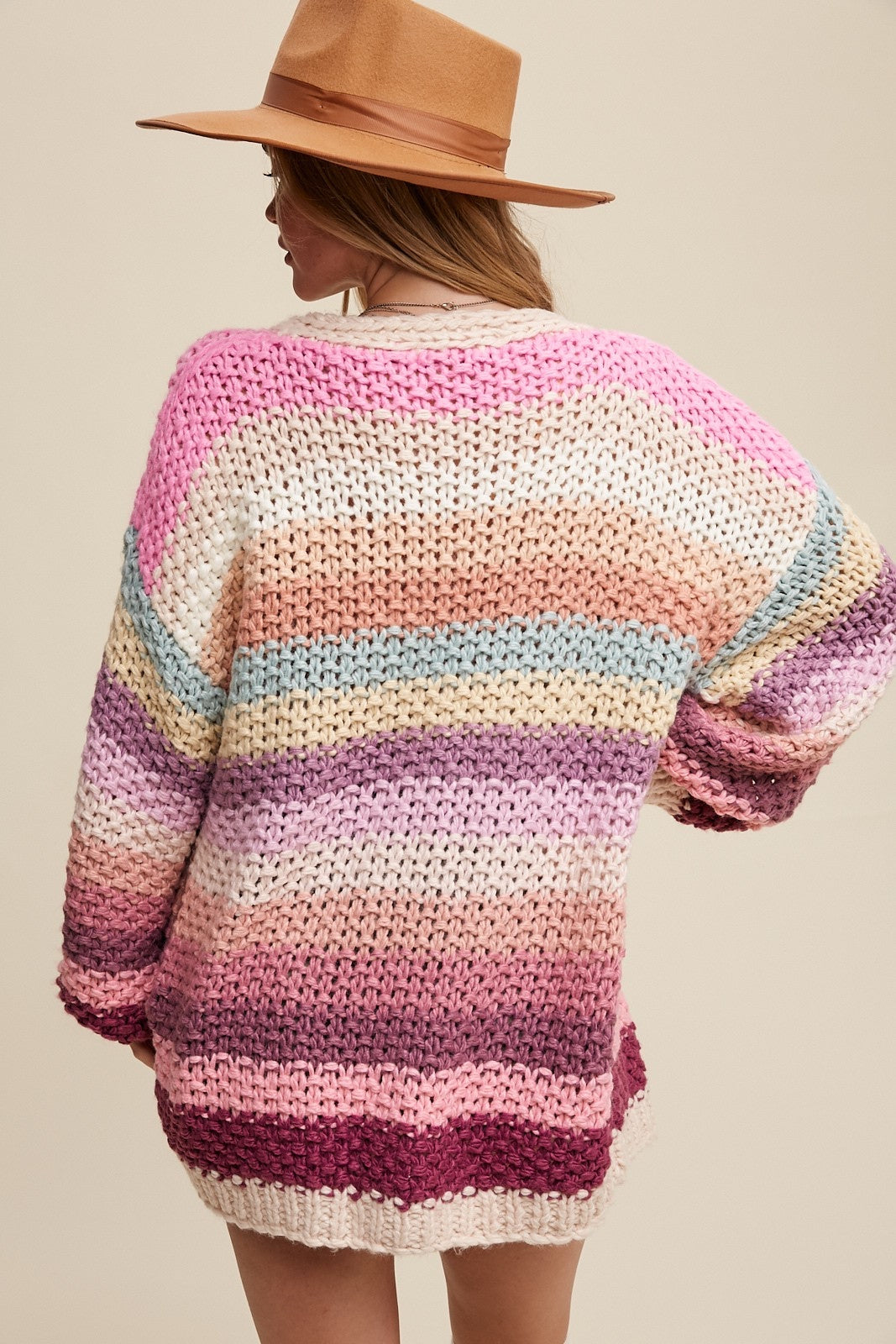 Wonderland Oversized Hand Crochet Open Cardigan - Pink