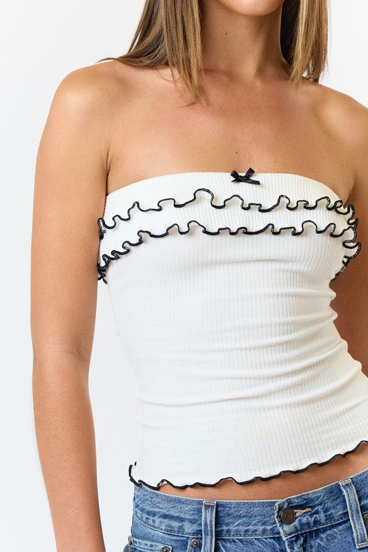 Eloise Ribbed Crop Tube Top - Off White