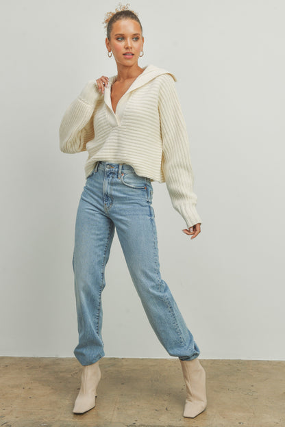 Crawford Collared Knit Sweater - Cream