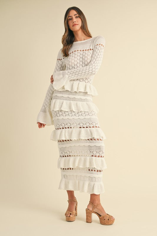 Palm Beach Ruffle Tiered Knit Maxi Dress - Cream