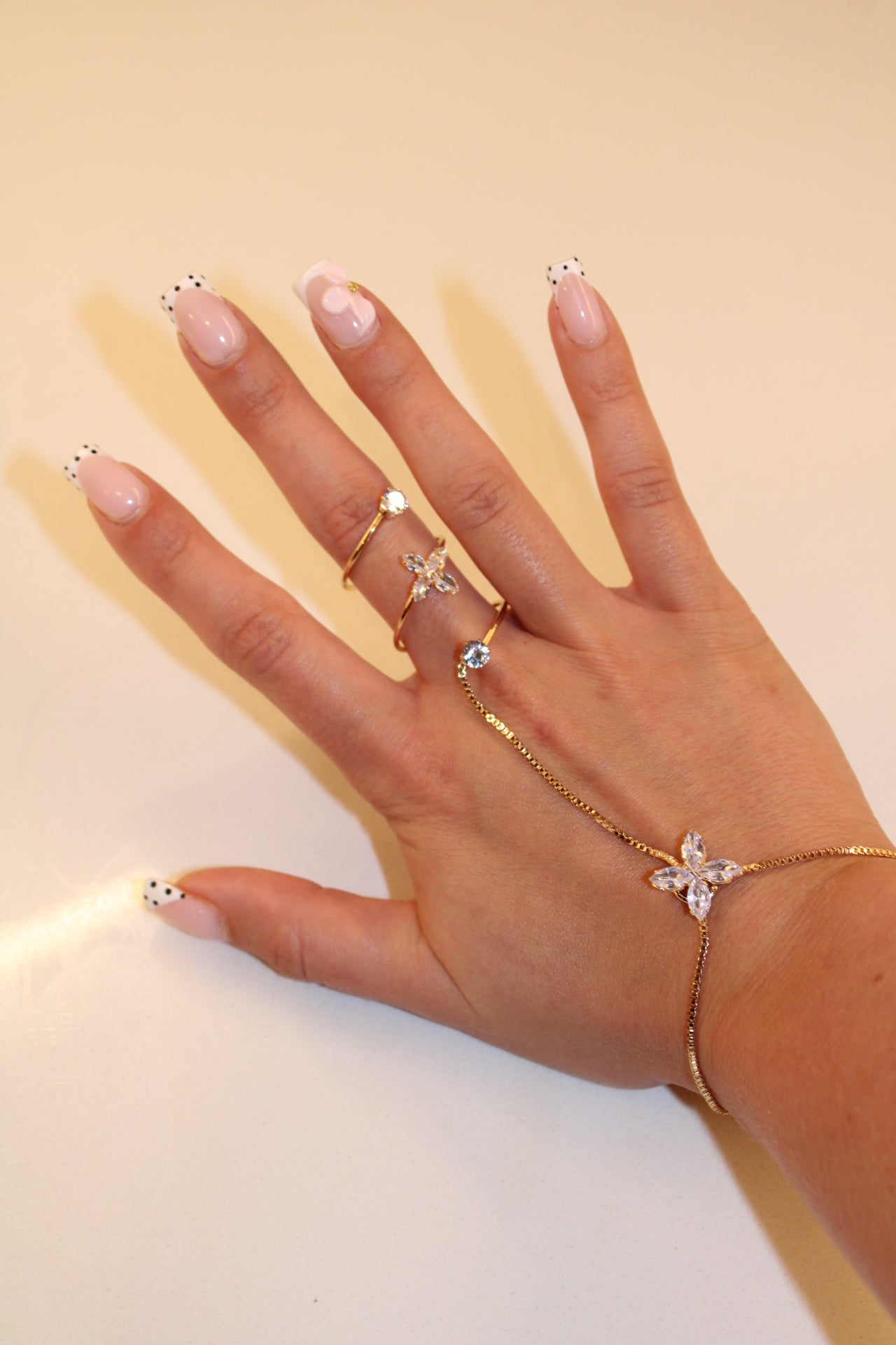 Florentina Four Petal Flower Crystal Hand Chain Bracelet - Gold & Silver