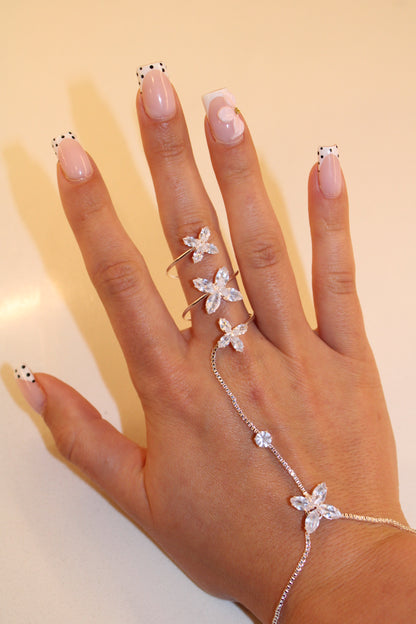 Florentina Four Petal Flower Crystal Hand Chain Bracelet - Gold & Silver