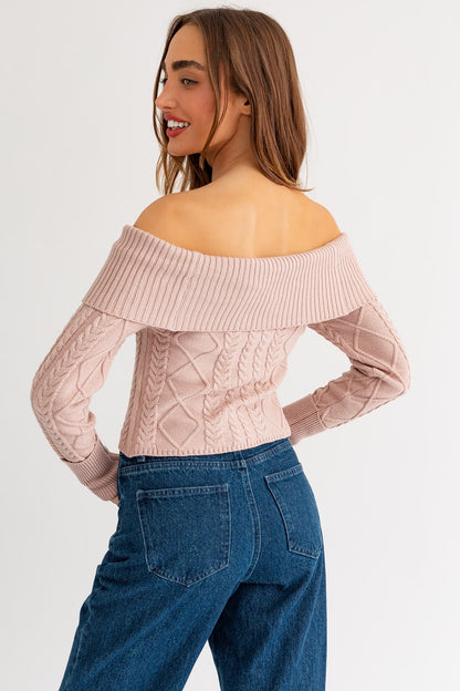 Keep In Touch Cable Knit Sweater Top - Blush